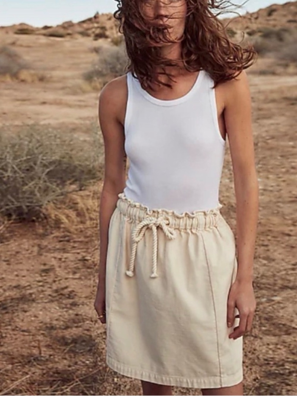 J. Crew Cream Drawstring Paperbag Midi Skirt